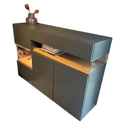 Sideboard Neo Natur Eiche Lack Grau Drei Schubladen Zwei Drehtüren