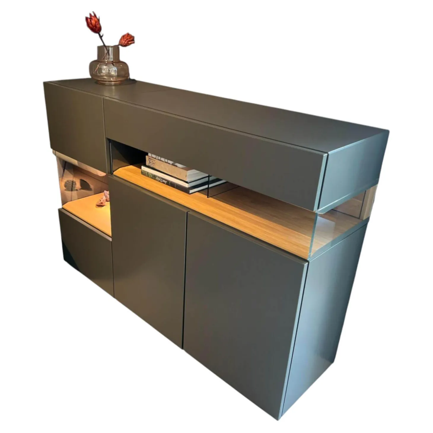 Sideboard Neo Natur Eiche Lack Grau Drei Schubladen Zwei Drehtüren