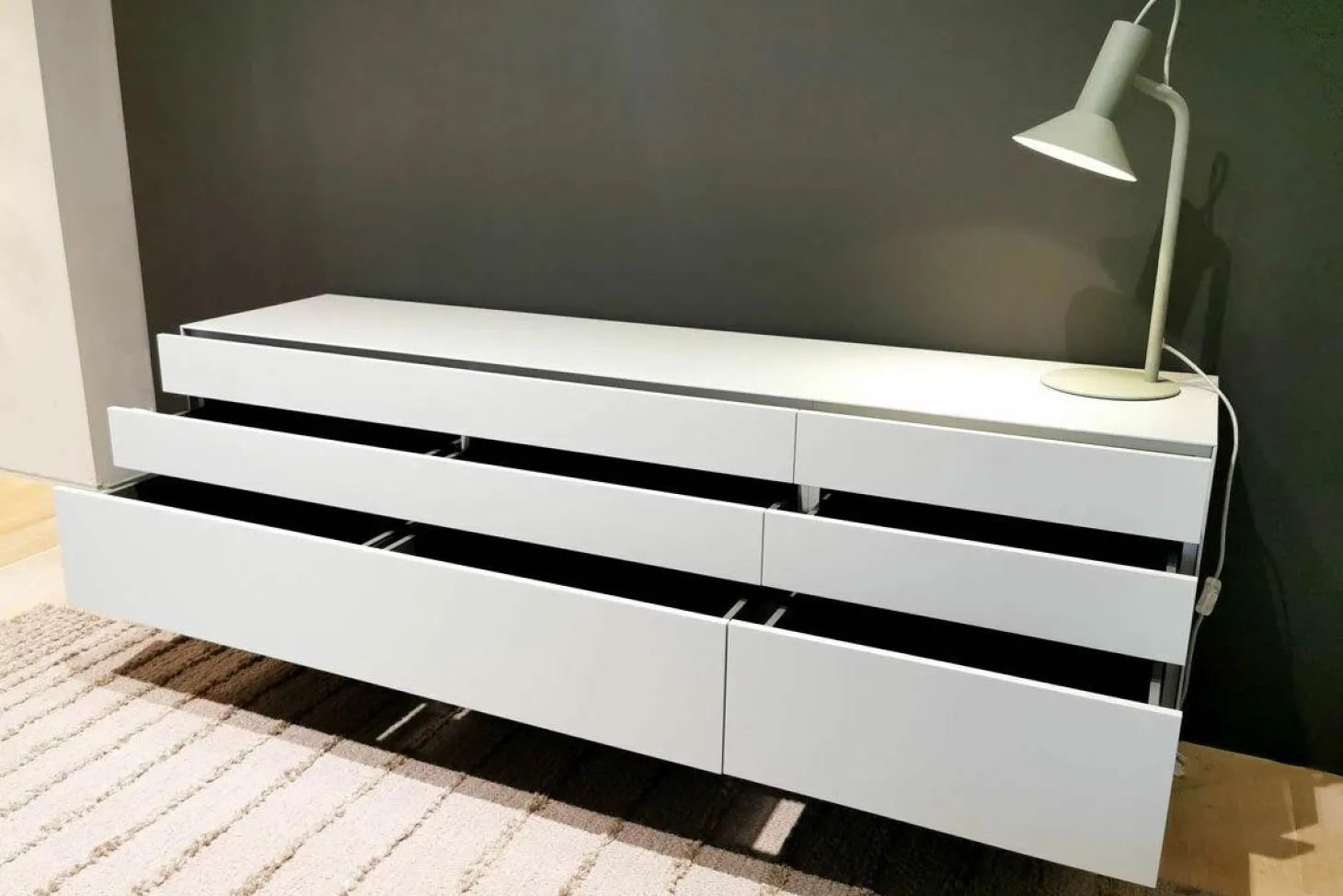 Sideboard Nex Side Cool Grey Grau Hochglanz mit 2 Schubladen