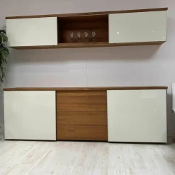 Sideboard Nussbaum Glas Weiß Lackiert 9010 mit Hängeelement Claron