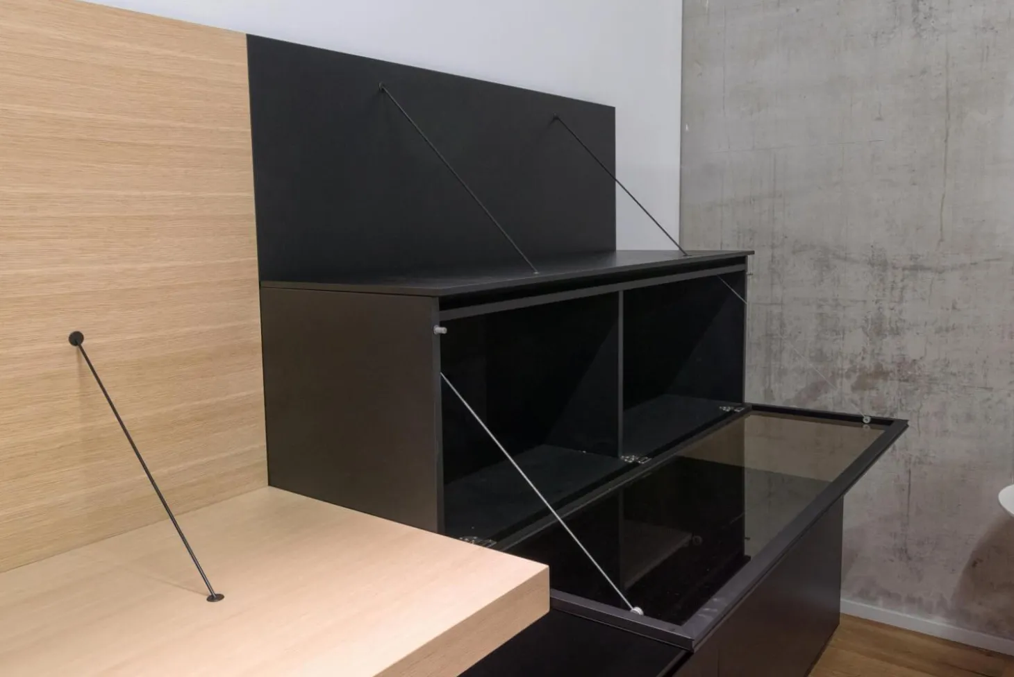 Sideboard Pab Bodenstehend Regalsystem Wandhängend Schwarz Matt 3764E Lackiert Und Eiche Hell Gebürstet
