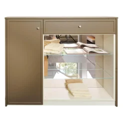 Sideboard Pinato Mattlack Braun RAL Pianto Knoptgriffe Alusilber Glasböden