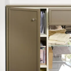 Sideboard Pinato Mattlack Braun RAL Pianto Knoptgriffe Alusilber Glasböden