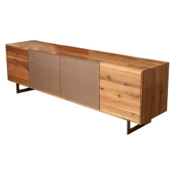 Sideboard Puro Syle 231 2 Astnuss Massiv Natur Geölt Farbglas Bronce Matt Sockel Metallrahmen Bronce Bronze Fußgestell Metall