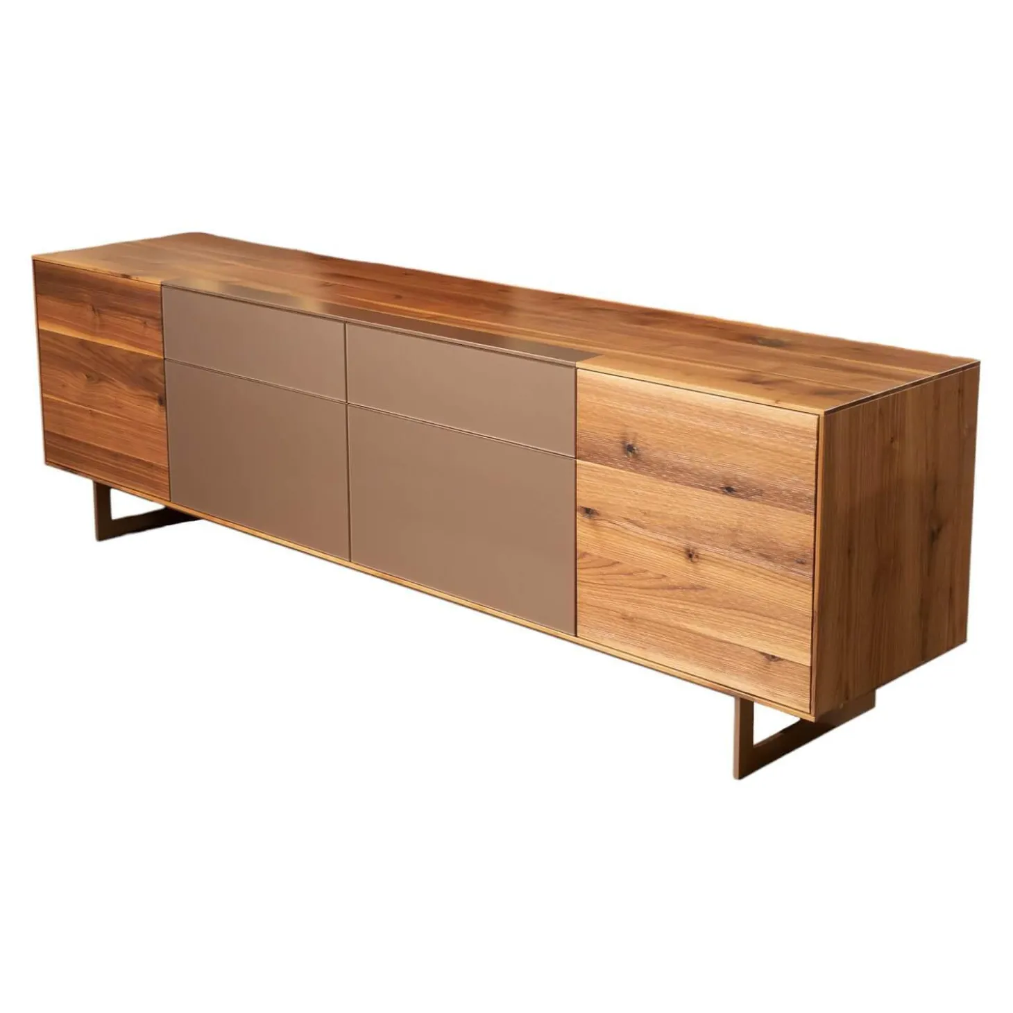 Sideboard Puro Syle 231 2 Astnuss Massiv Natur Geölt Farbglas Bronce Matt Sockel Metallrahmen Bronce Bronze Fußgestell Metall