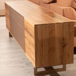 Sideboard Puro Syle 231 2 Astnuss Massiv Natur Geölt Farbglas Bronce Matt Sockel Metallrahmen Bronce Bronze Fußgestell Metall