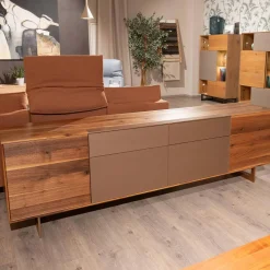 Sideboard Puro Syle 231 2 Astnuss Massiv Natur Geölt Farbglas Bronce Matt Sockel Metallrahmen Bronce Bronze Fußgestell Metall