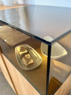 Sideboard Saluto Asteiche Bianco Geölt Glaselemente Braunglas Inklusive LED Beleuchtung