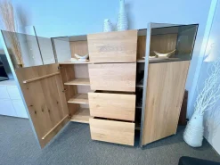 Sideboard Saluto Asteiche Bianco Geölt Glaselemente Braunglas Inklusive LED Beleuchtung