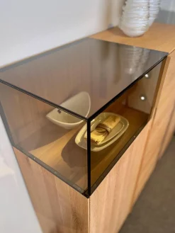 Sideboard Saluto Asteiche Bianco Geölt Glaselemente Braunglas Inklusive LED Beleuchtung