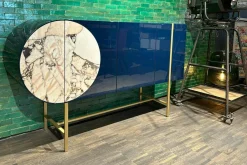 Sideboard Selene Mobile Hochglanzlack Laccature Dunkelblau Einsatz Marmor