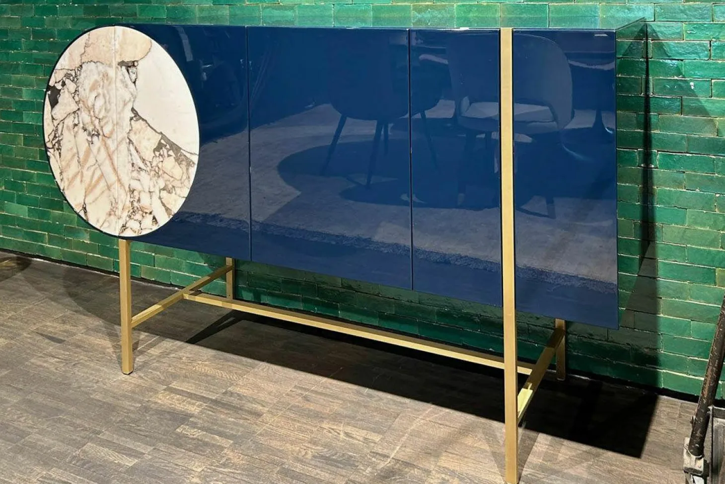 Sideboard Selene Mobile Hochglanzlack Laccature Dunkelblau Einsatz Marmor