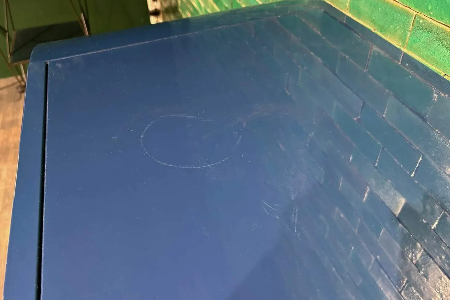 Sideboard Selene Mobile Hochglanzlack Laccature Dunkelblau Einsatz Marmor