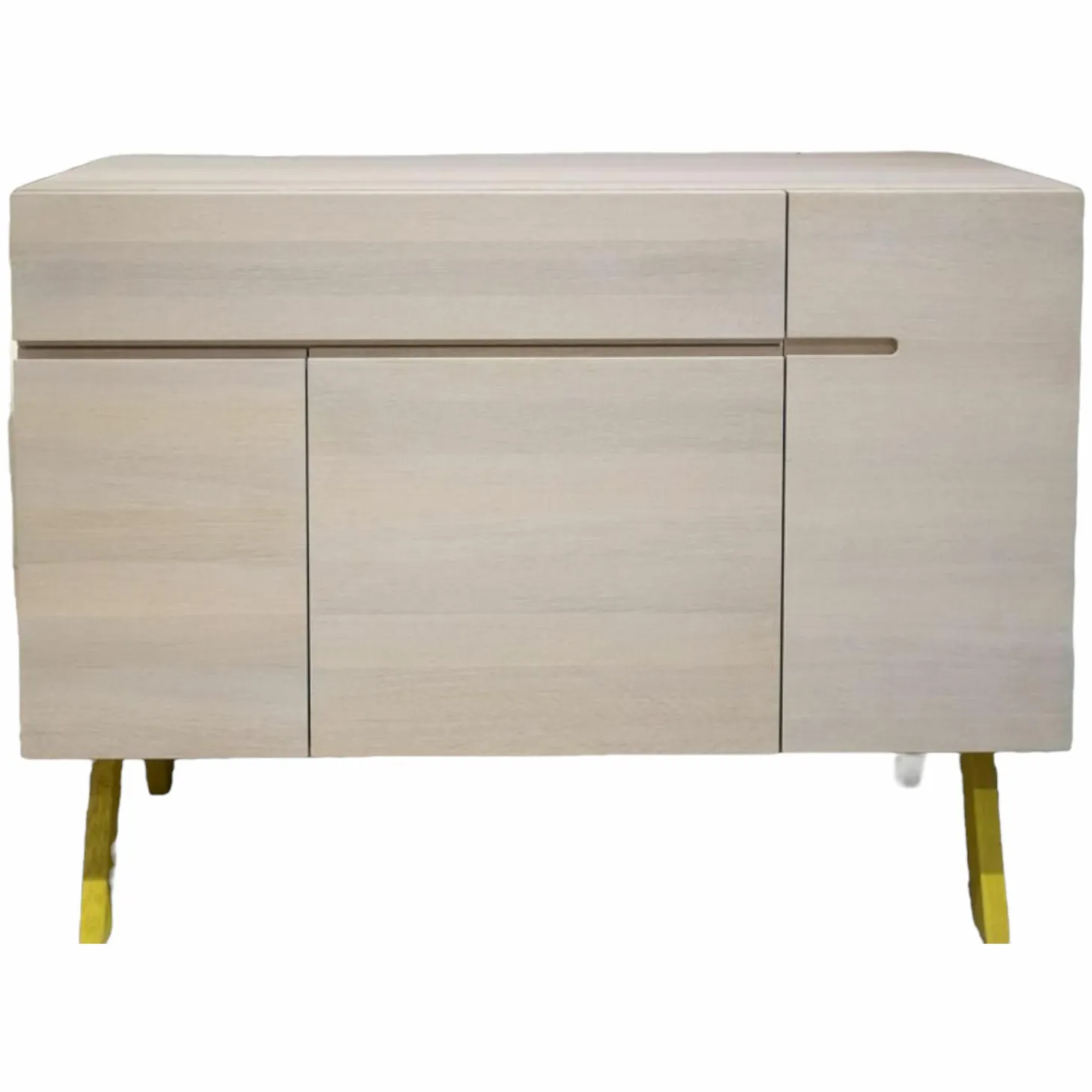 Sideboard Side Baby Atelier Eiche massiv Korpus Eiche Kalk Gebeizt Füße Zinkgelb Lackiert