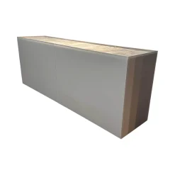 Sideboard Side Korpus Smart Lack Pepple Grau Front Glas Pepple Grau Deckplatte Glas Marmor Travertin Beige Glänzend