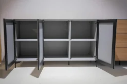 Sideboard Side Model 1 Front Fenix Grigio Antrim Grau Und Amerikanische Walnuss Füße Schwarz