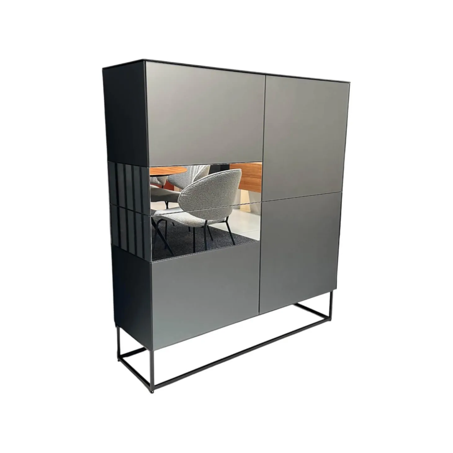 Sideboard Soma Korpus Lack Schwarz Matt Gittergestell Metall Schwarz Abdeckplatte Grau Spiegel Matt