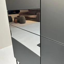 Sideboard Soma Korpus Lack Schwarz Matt Gittergestell Metall Schwarz Abdeckplatte Grau Spiegel Matt