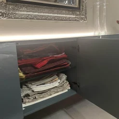 Sideboard Soma Lack Stahlblau Blau Hochglanz Gestell Dunkel Bronze Braun Inklusive Beleuchtung