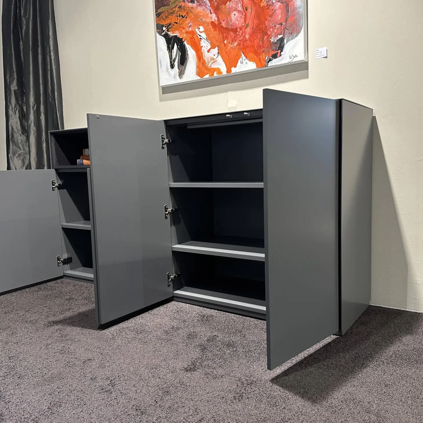 Sideboard Stehend Eiche Furniert Grau Lackiert