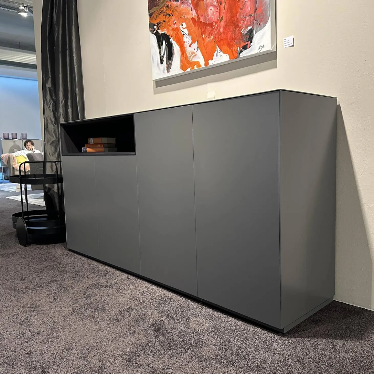 Sideboard Stehend Eiche Furniert Grau Lackiert