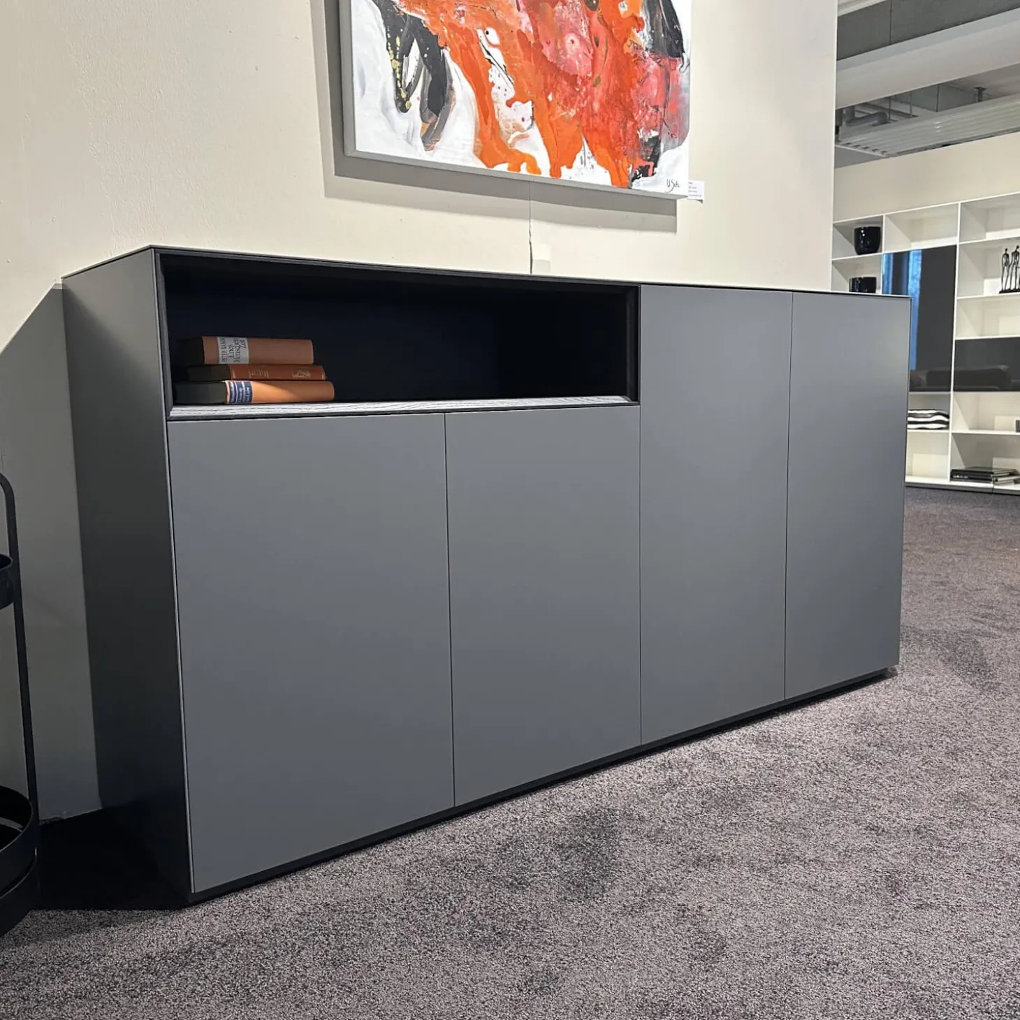 Sideboard Stehend Eiche Furniert Grau Lackiert