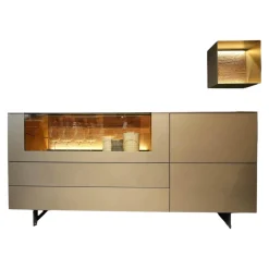 Sideboard 418T Vara Kerneiche Umato Sägerau Gebürstet Titan Grau Mit Vitrine 9612 Beleuchtung Kufen 1045 Anthrazit