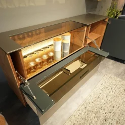 Sideboard 418T Vara Kerneiche Umato Sägerau Gebürstet Titan Grau Mit Vitrine 9612 Beleuchtung Kufen 1045 Anthrazit