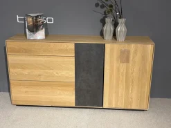 Sideboard Terso Rustikal Asteiche Bianco Massiv Geölt Absetzung Keramik Grey Grau