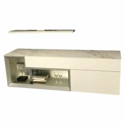 Sideboard Tetrim 981003 Lack Weiß Abdeckplatte Keramik Calacatta Weiß Mit Wandboard Und Beleuchtung