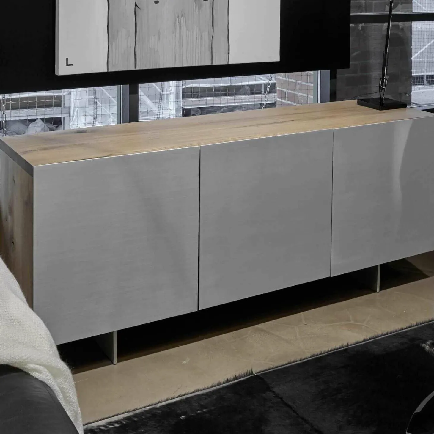 Sideboard Tix 3 Ulme Aluminium Gebürstet Eloxiert 3-Türig