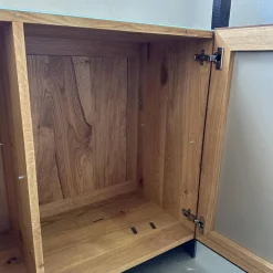 Sideboard Tratum Front Glas MO 137 Platin Matt Knorrige Eiche Natur Geölt Bareinteilung Links