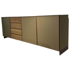 Sideboard Tratum Knorrige Eiche Massiv Floatglas Matt 137 Platin Grau Inklusive Bareinteilung Und Barfach Verspiegelt