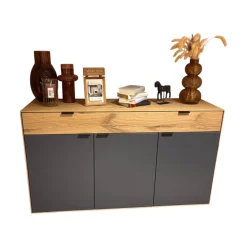 Sideboard Tucson Korpus Wildeiche Front Spalteiche Und Lack Graphitgrau Mit Besteckeinsatz