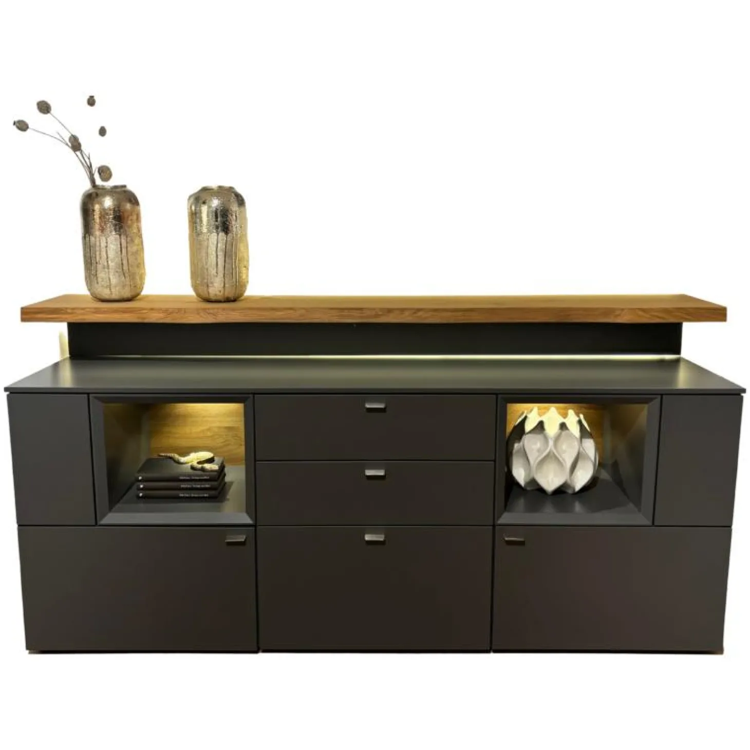 Sideboard Vitus Lack Schiefergrau Matt Mit Aufsatzkonsole Eiche Rustico Hell Geölt