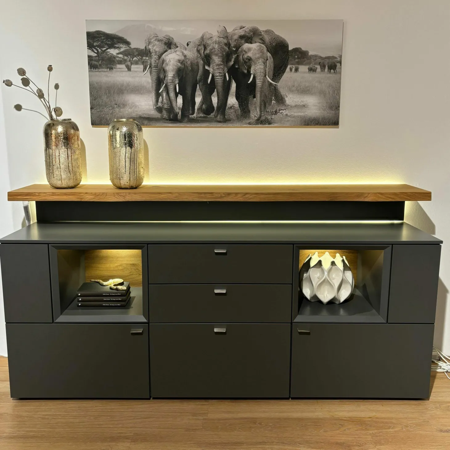 Sideboard Vitus Lack Schiefergrau Matt Mit Aufsatzkonsole Eiche Rustico Hell Geölt