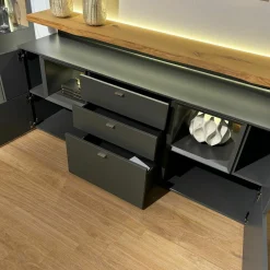 Sideboard Vitus Lack Schiefergrau Matt Mit Aufsatzkonsole Eiche Rustico Hell Geölt