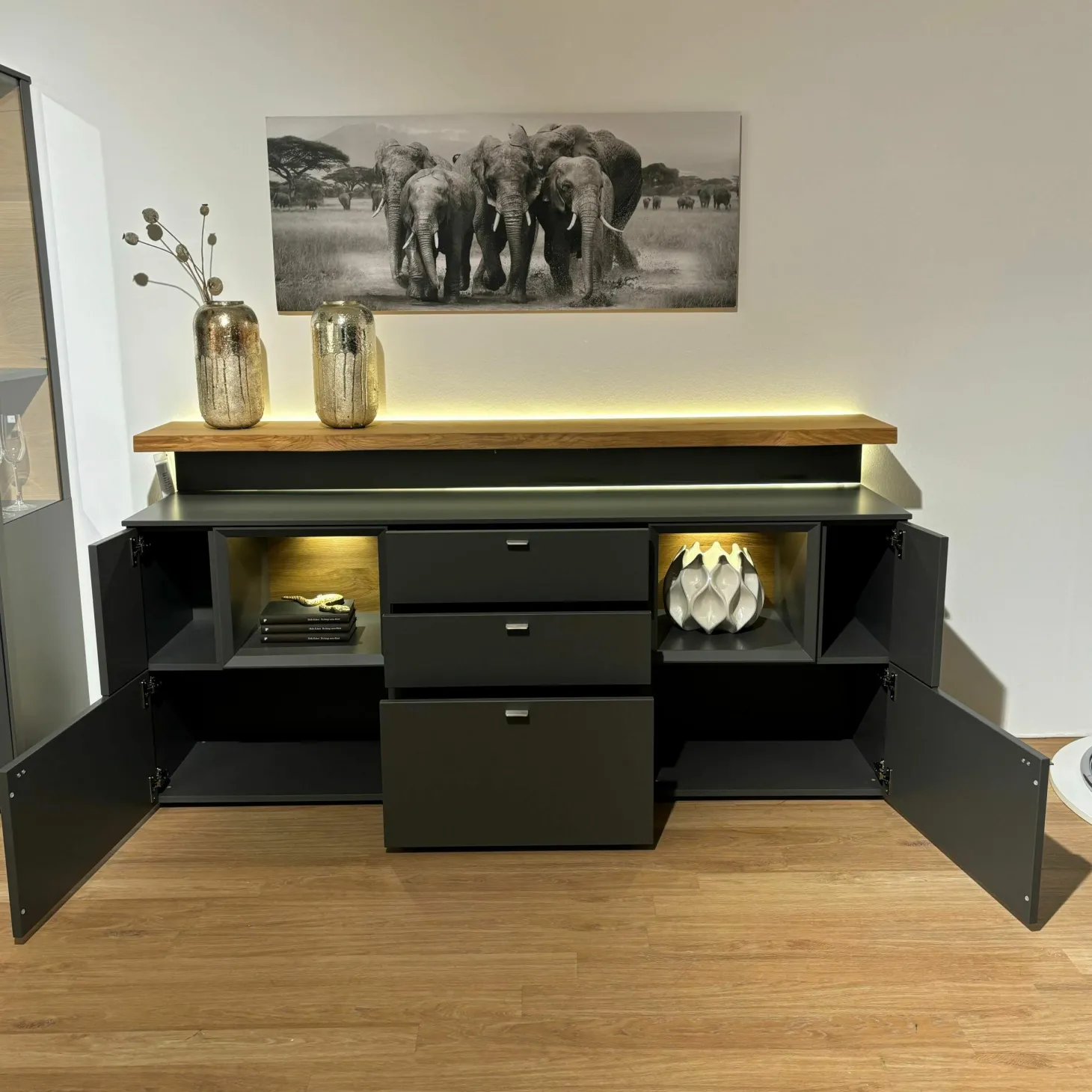 Sideboard Vitus Lack Schiefergrau Matt Mit Aufsatzkonsole Eiche Rustico Hell Geölt