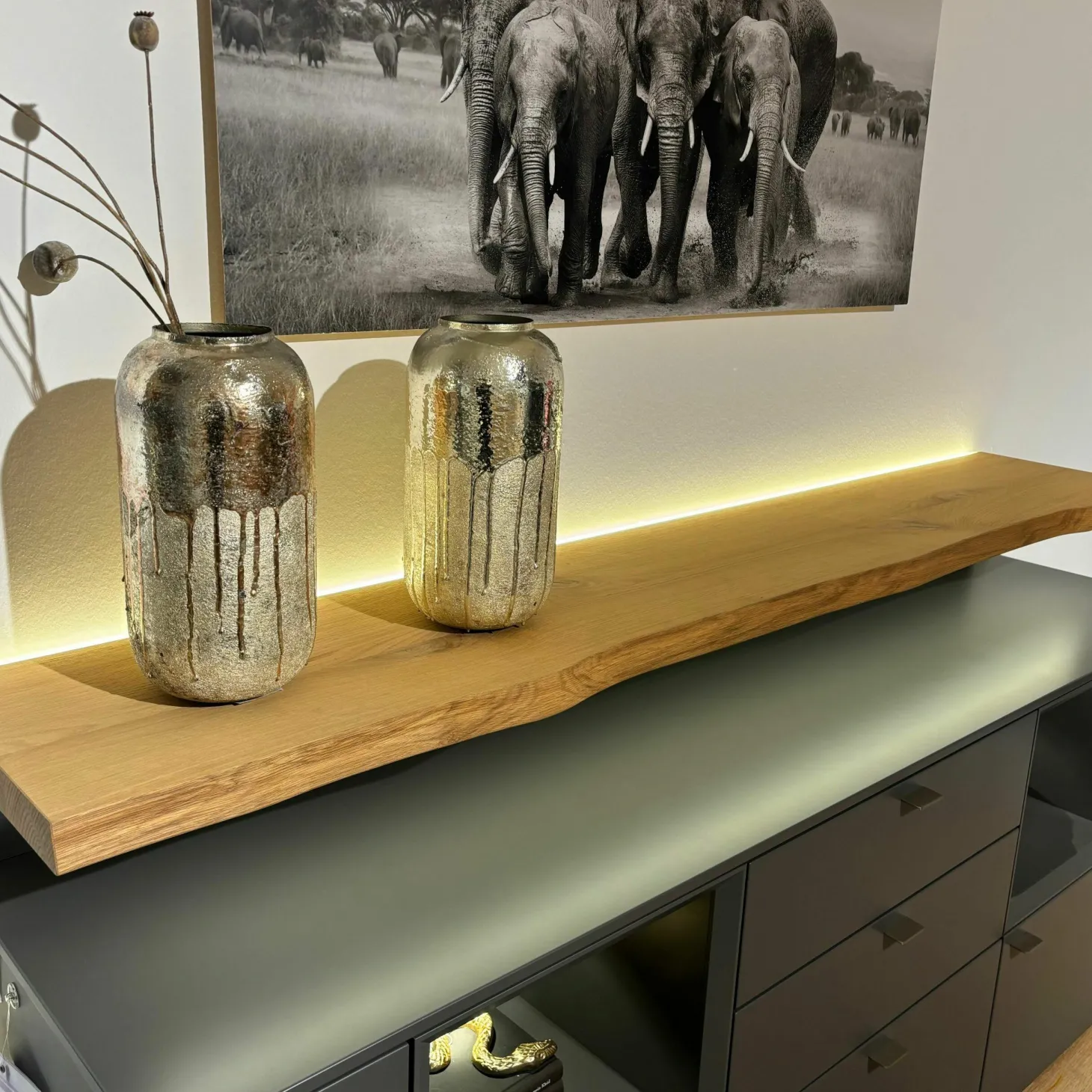 Sideboard Vitus Lack Schiefergrau Matt Mit Aufsatzkonsole Eiche Rustico Hell Geölt