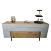 Sideboard Vtektura TESH19H Echtholzfurnier Wildeiche Rustiko Schwarz Front Glas Firneis White Weiß Abdeckplatte Echtholzfurnier Inklusive Beleuchtung
