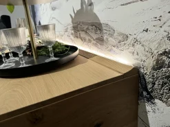 Sideboard Vtektura TESH19H Echtholzfurnier Wildeiche Rustiko Schwarz Front Glas Firneis White Weiß Abdeckplatte Echtholzfurnier Inklusive Beleuchtung