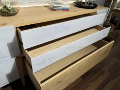 Sideboard Vtektura TESH19H Echtholzfurnier Wildeiche Rustiko Schwarz Front Glas Firneis White Weiß Abdeckplatte Echtholzfurnier Inklusive Beleuchtung