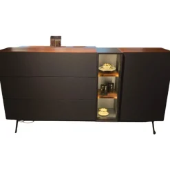 Sideboard Weira Korpus Nussbaum Rustikal Front Schwarzgrau Metall Mit Beleuchtung