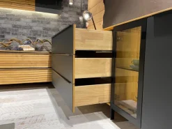 Sideboard WK 490 Baristo Asteiche Massiv Natur Belassen Geölt Front Farbglas Anthrazit Mit LED Beleuchtung