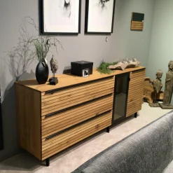 Sideboard WK490 Baristo 180152 Asteiche Natur Anthrazit Farbglas Satiniert