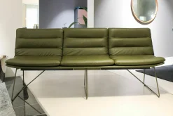 Sitzbank Arva 3,5-Sitzer Leder Sauvage Avocado 8116 Grün Drahtkufengestell Struktur Olive