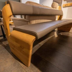 Sitzbank V Alpin Bezug Leder Montan Lp Cenere Grau Gestell Eiche Altholz Naturöl