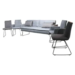 Sitzgruppe Bezug Echtleder Z6927 Blue Blau Und Stoff O7226 Dove Blue Grau Gestell Schwarz