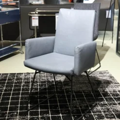 Sitzgruppe Bezug Echtleder Z6927 Blue Blau Und Stoff O7226 Dove Blue Grau Gestell Schwarz