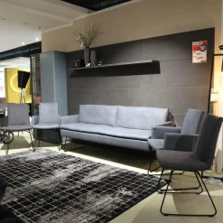 Sitzgruppe Bezug Echtleder Z6927 Blue Blau Und Stoff O7226 Dove Blue Grau Gestell Schwarz